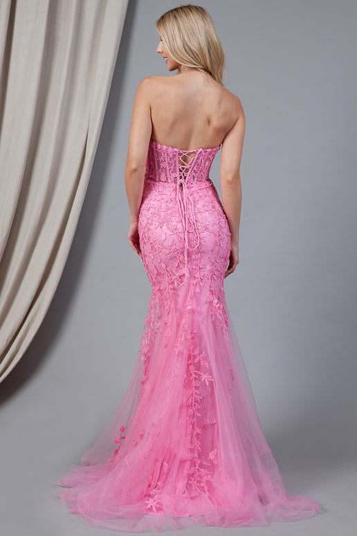 Rainn Gown Strapless Floral Lace Corset Dress