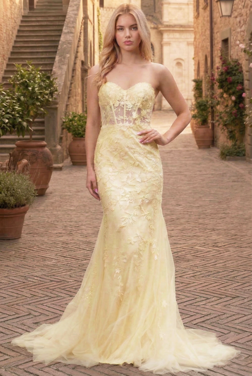 Rainn Gown Strapless Floral Lace Corset Dress