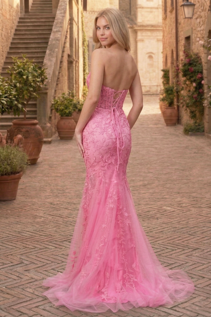 Rainn Gown Strapless Floral Lace Corset Dress