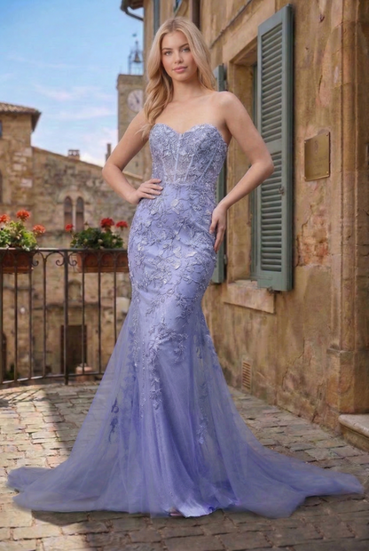 Rainn Gown Strapless Floral Lace Corset Dress