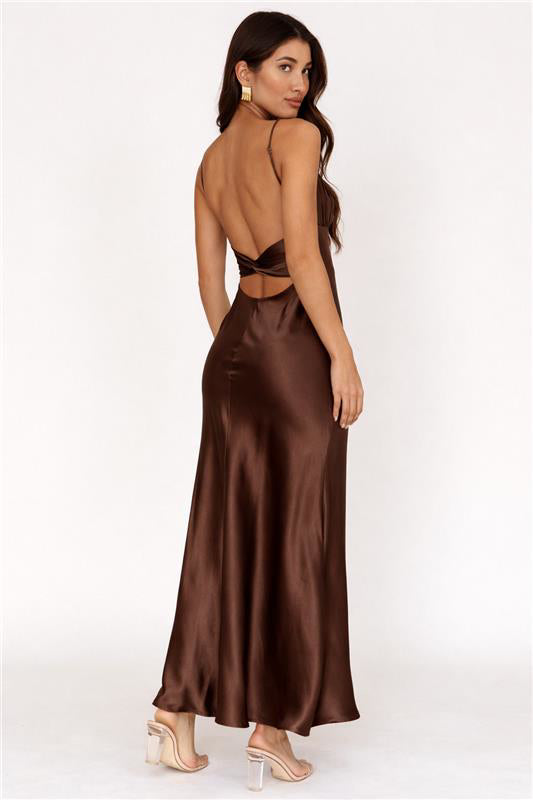 Paula Maxi Dress Chocolate Satin Slip Dress