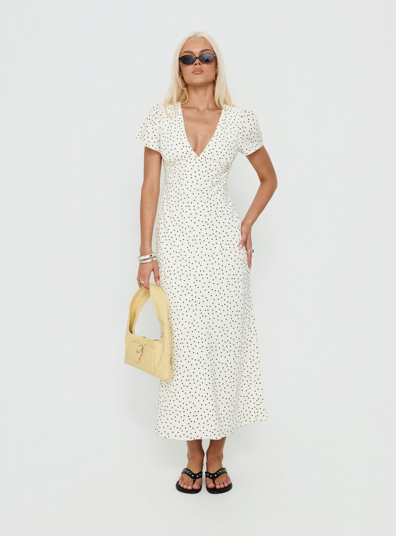 Mareiko V Neck Maxi Dress Cream Polka Dot
