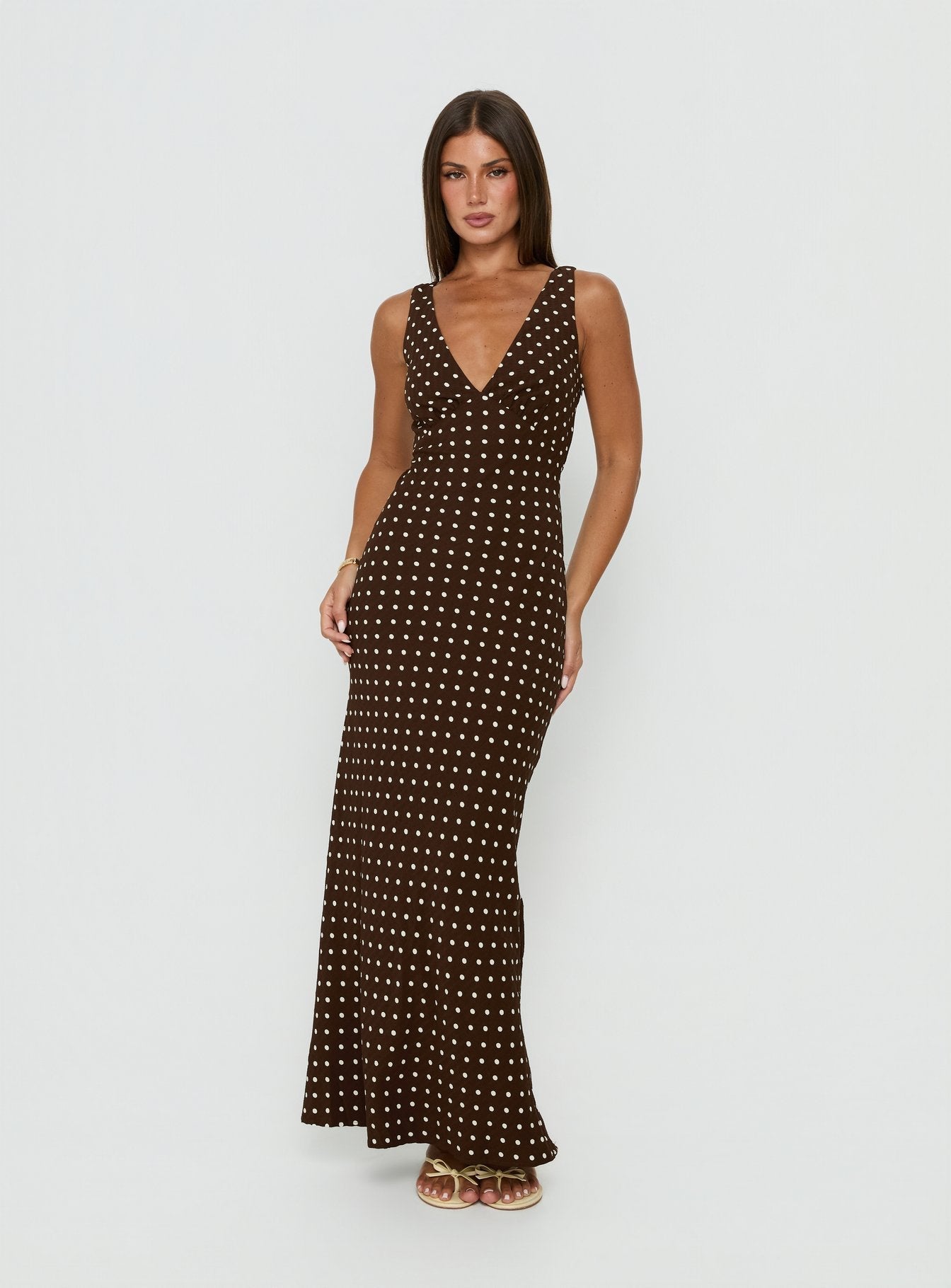 Nellie Maxi Dress Brown Polka Dot Petite