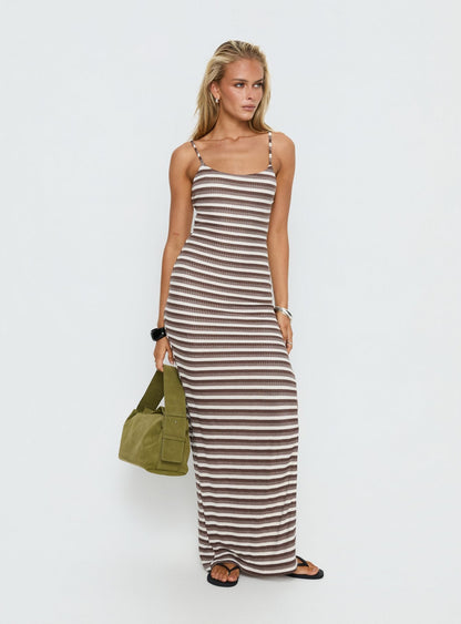 Elestria Maxi Dress Brown Stripe