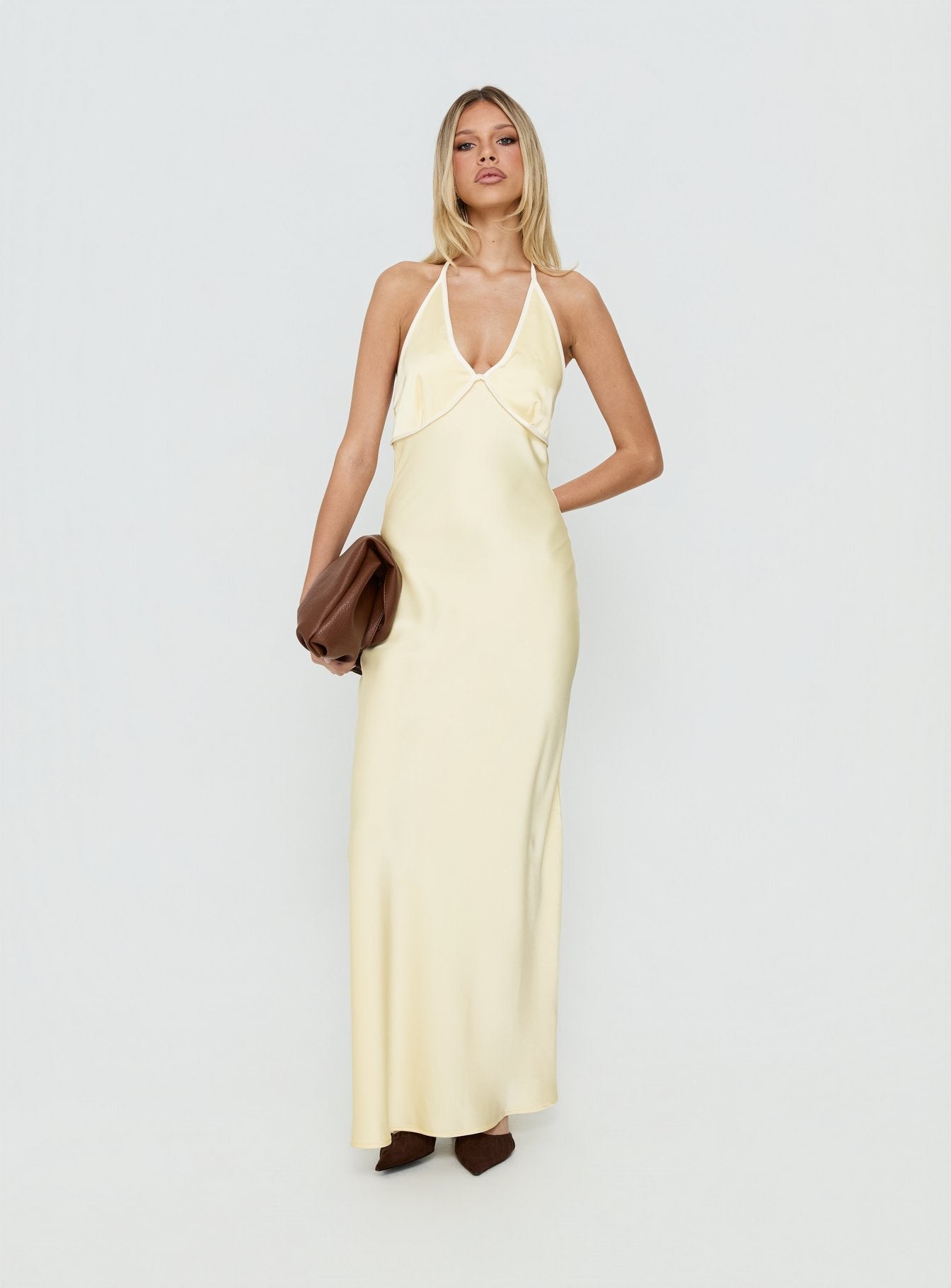 Esmia Halter Maxi Dress Lemon / White