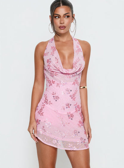 Longer Daylight Cowl Halter Romper Pink
