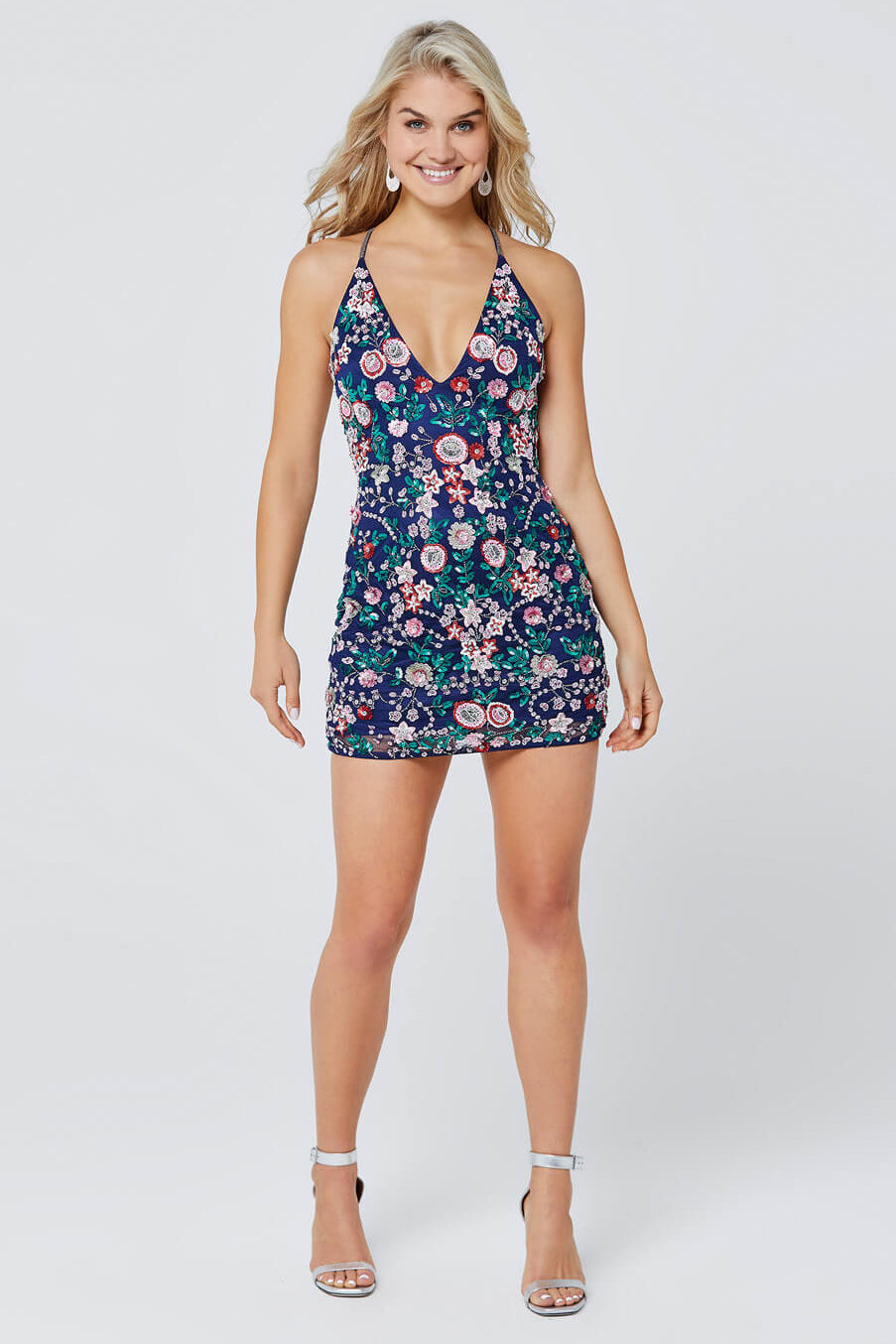 1938 Primavera Floral Sequin V-Neck Mini Dress