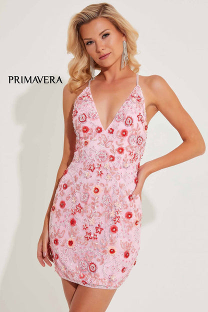 1938 Primavera Floral Sequin V-Neck Mini Dress