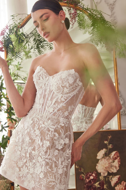 WL084 STRAPLESS SHORT LACE MINI WEDDING DRESS Andrea & Leo