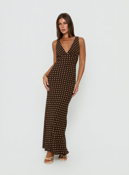 Nellie Maxi Dress Brown Polka Dot Petite