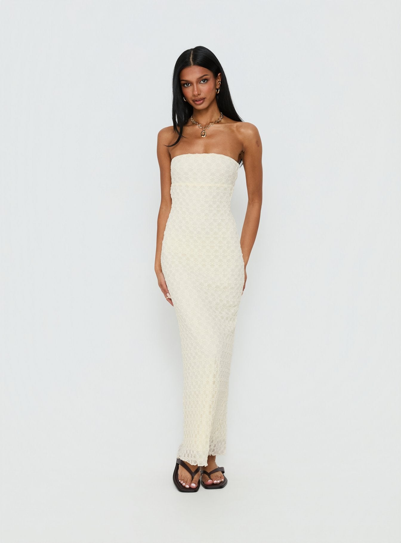 Aryela Strapless Textured Maxi Dress Cream