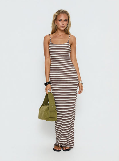 Elestria Maxi Dress Brown Stripe