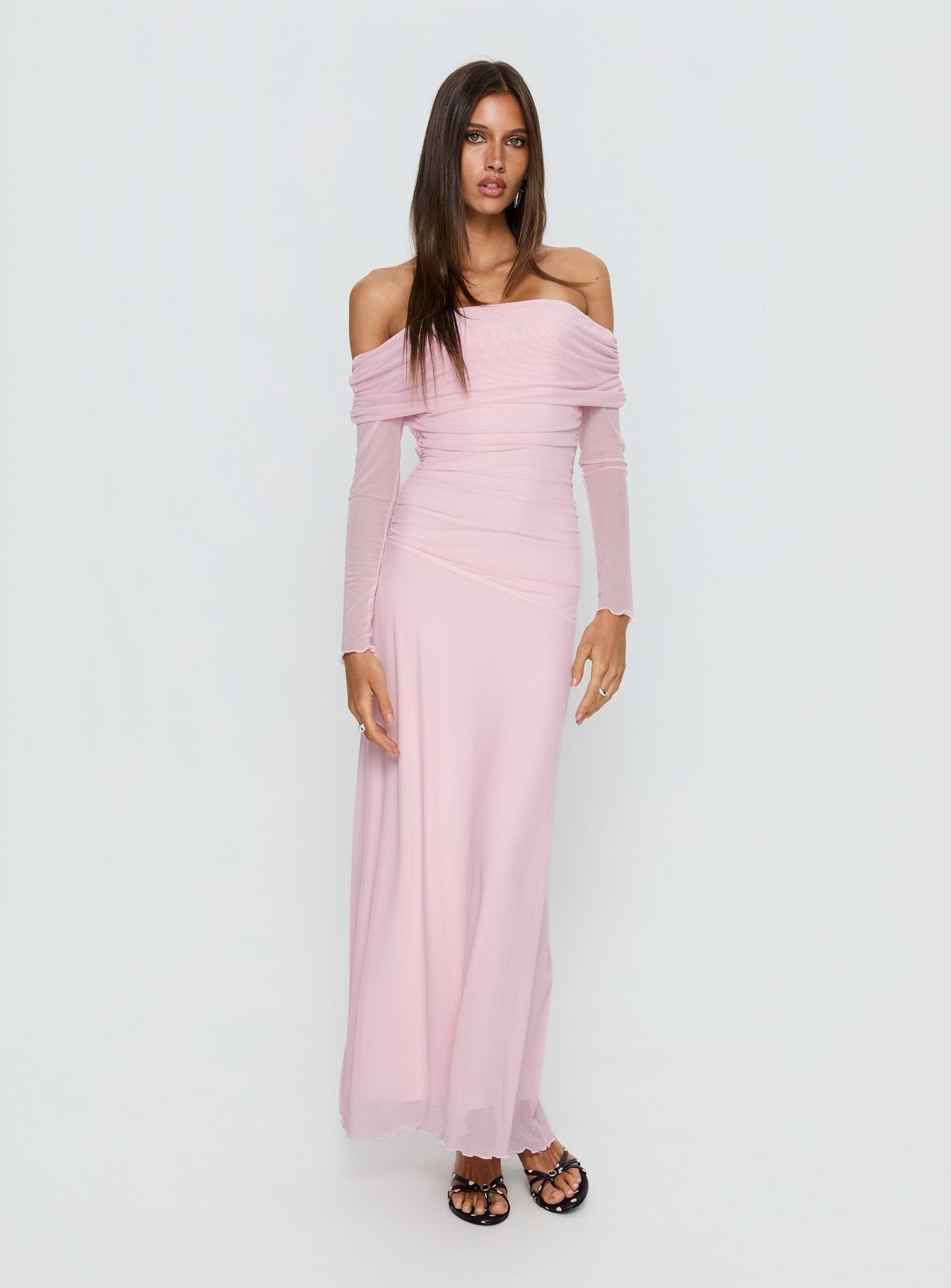 Emorissa Off Shoulder Long Sleeve Maxi Dress Soft Pink