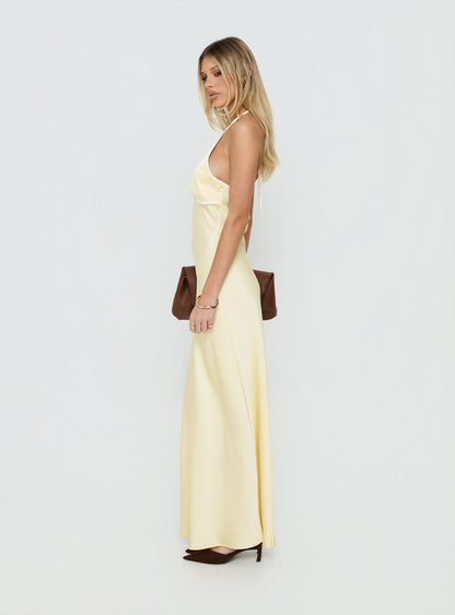 Esmia Halter Maxi Dress Lemon / White