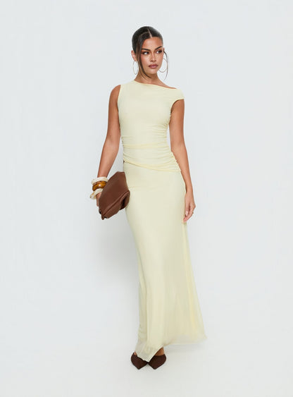 Krystyna Off Shoulder Ruched Mesh Maxi Dress Butter