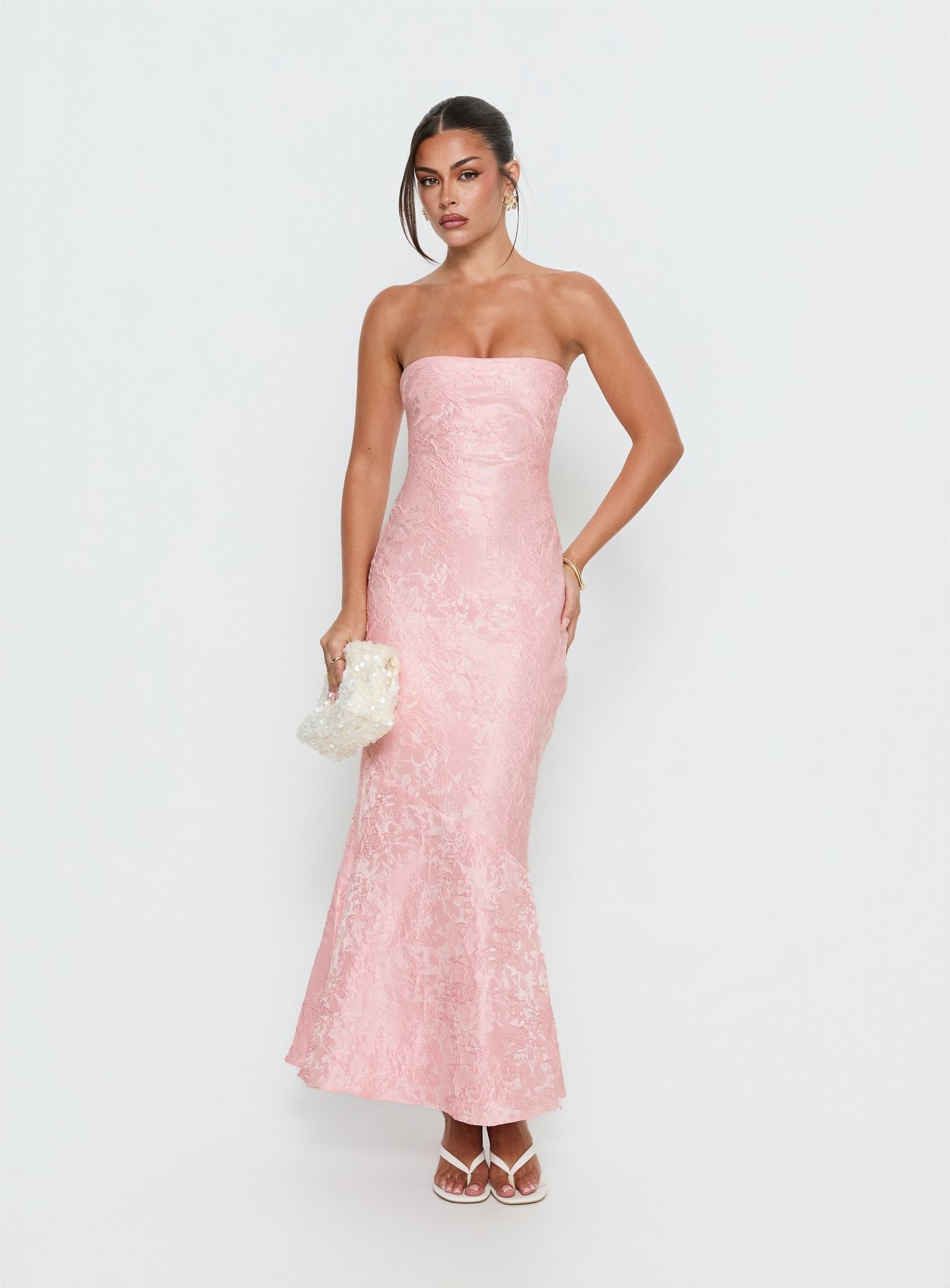 Lips Are Sealed Strapless Lace-Up Back Maxi Dress Pink