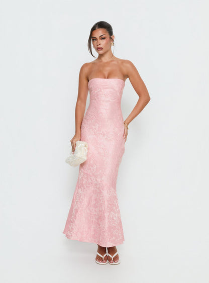 Lips Are Sealed Strapless Lace-Up Back Maxi Dress Pink