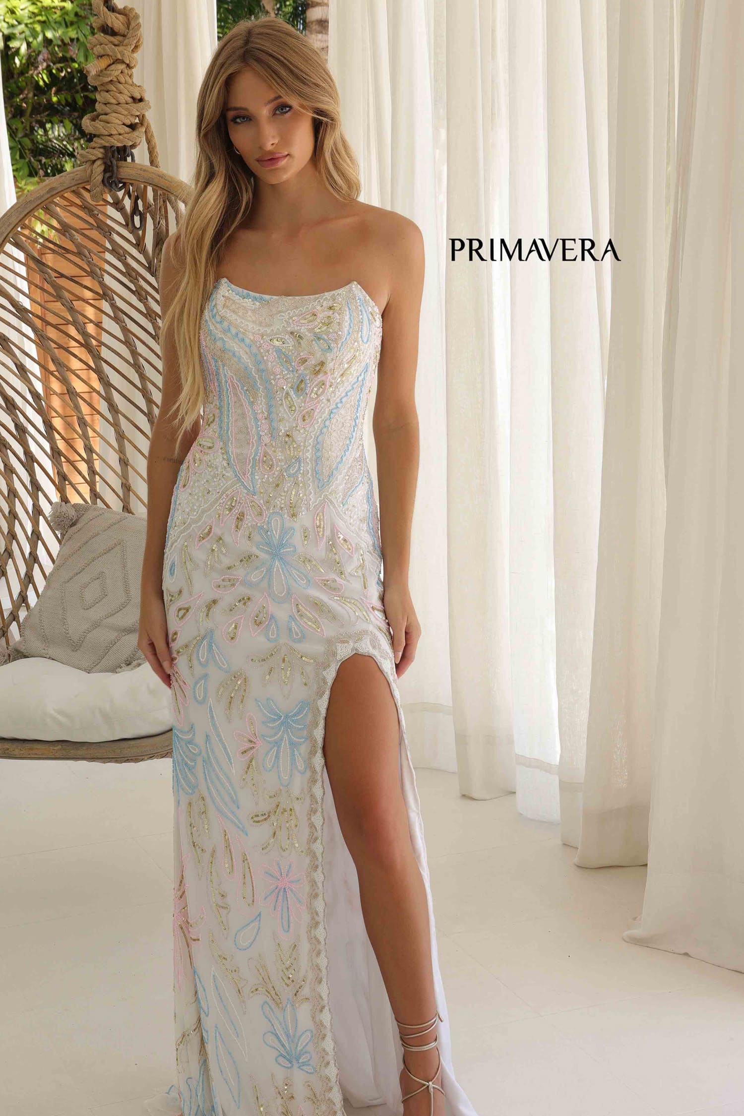 4331 Primavera Beaded Strapless Evening Gown