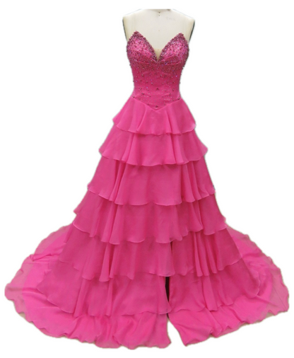 26407 Ava Presley Strapless Chiffon Gown With Tiered Skirt
