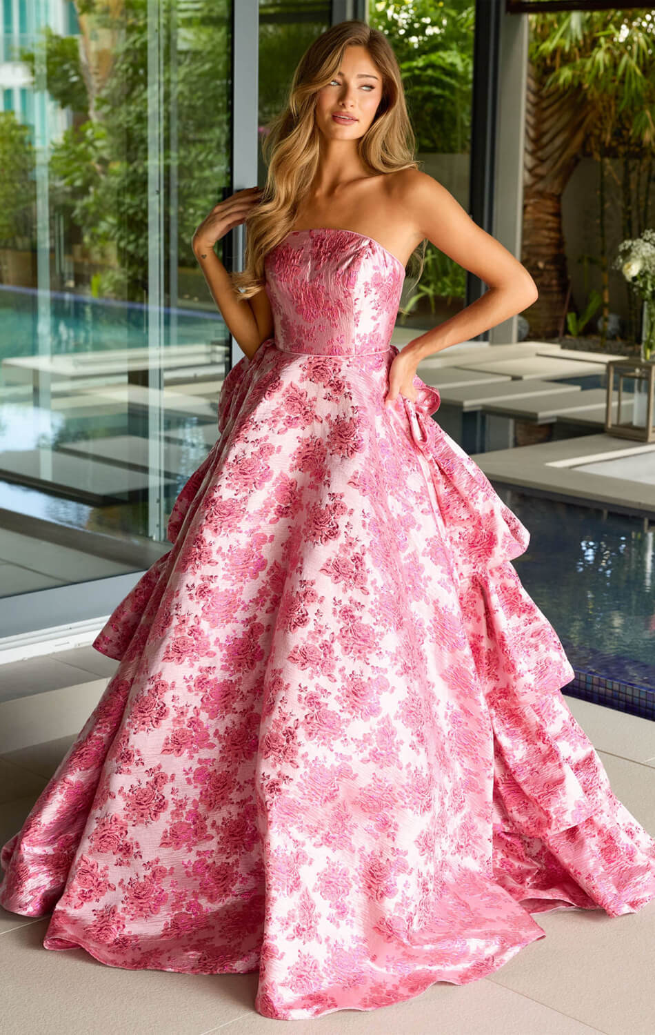 26412 Ava Presley Floral Jacquard Ball Gown
