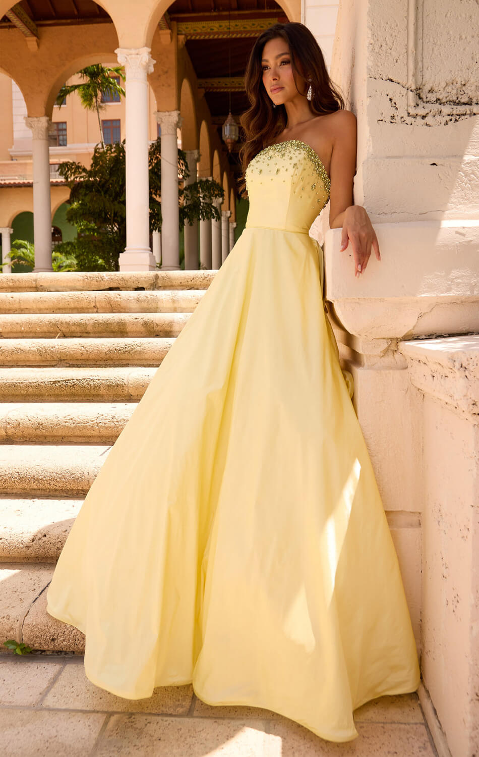 26417 Ava Presley Strapless Taffeta Ball Gown