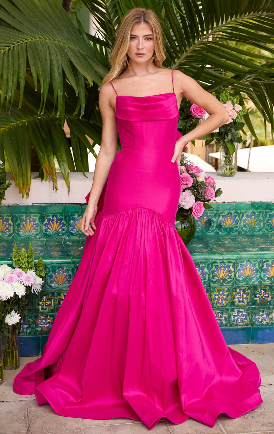 26422 Ava Presley Taffeta Mermaid Gown With Bow