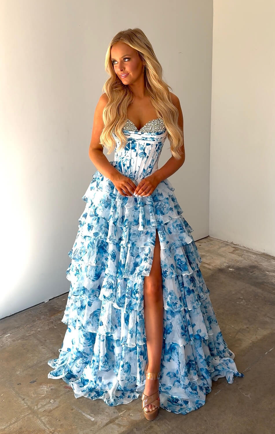 26441 Ava Presley Floral Ruffle Ball Gown