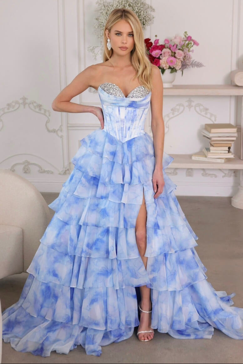 26442 Ava Presley Watercolor Layered Ball Gown
