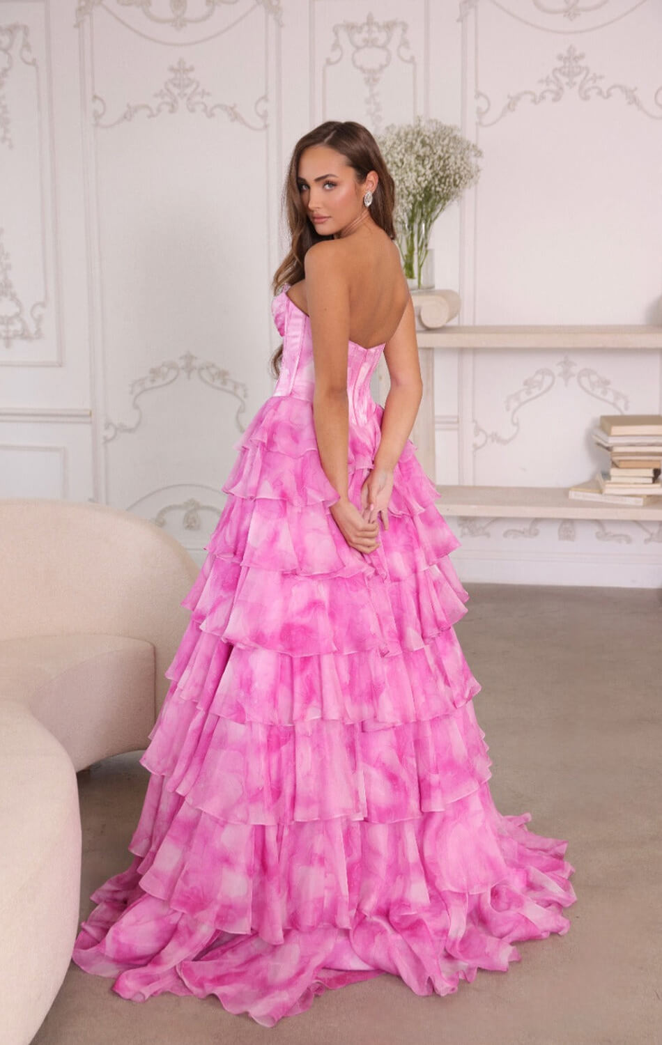 26442 Ava Presley Watercolor Layered Ball Gown