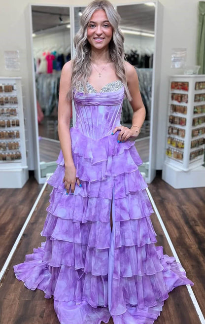 26442 Ava Presley Watercolor Layered Ball Gown