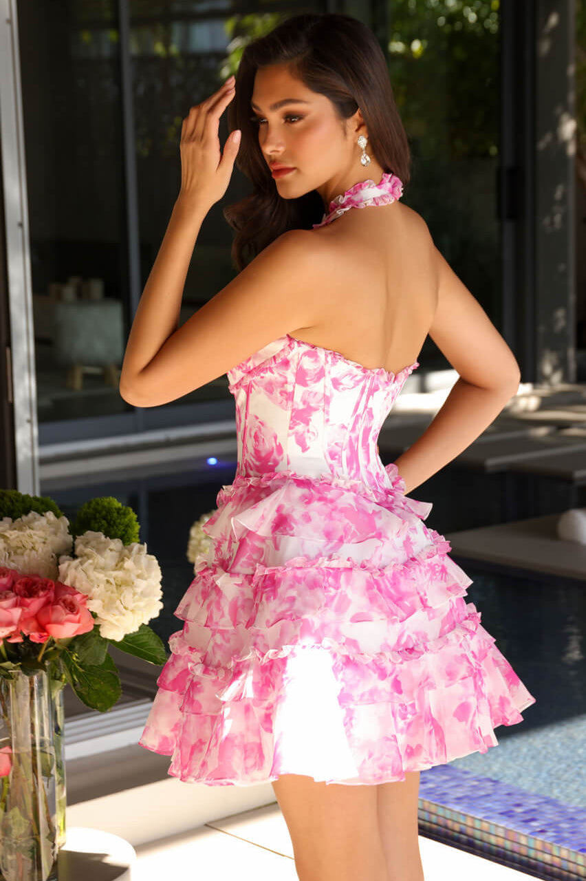 26446 Ava Presley Floral Halter Mini Dress