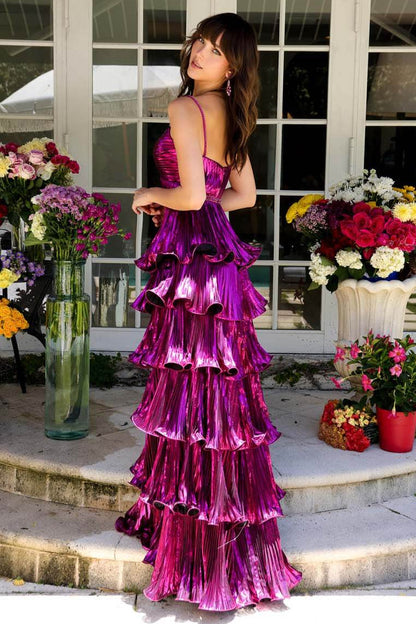 29263 Ava Presley Metallic Tiered Keyhole Gown
