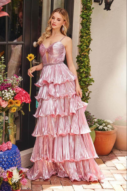 29263 Ava Presley Metallic Tiered Keyhole Gown