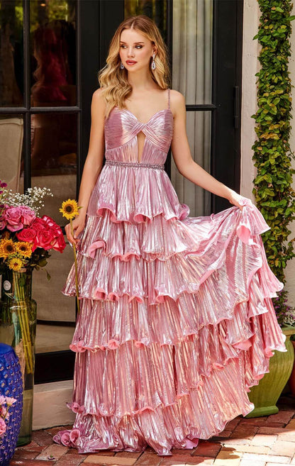 29263 Ava Presley Metallic Tiered Keyhole Gown
