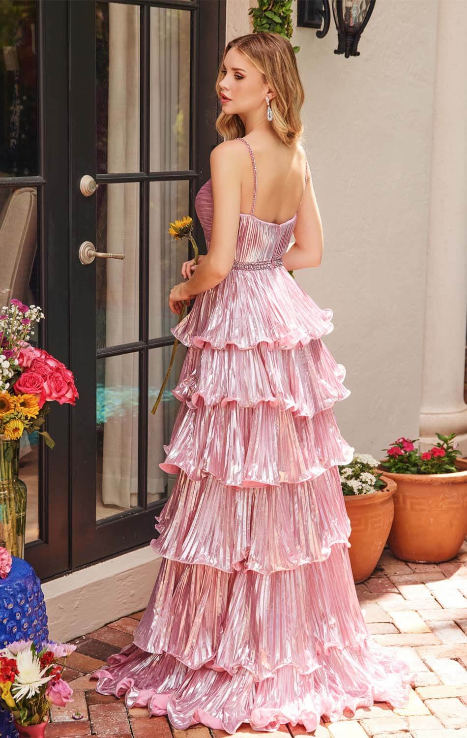 29263 Ava Presley Metallic Tiered Keyhole Gown