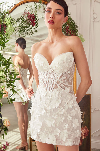 WL083 DEEP SWEETHEART STRAPLESS MINI SHORT BRIDAL DRESS Andrea & Leo