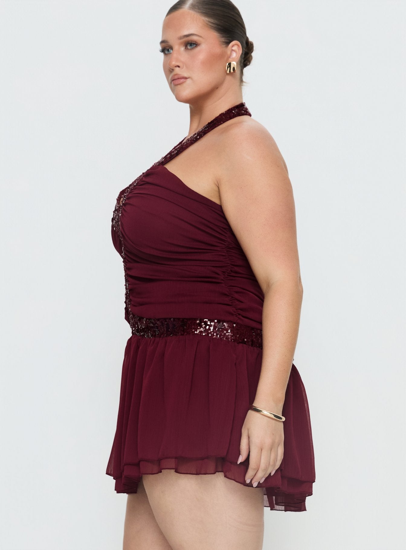 Aisleigh Sequin Halter Mini Dress Berry Curve
