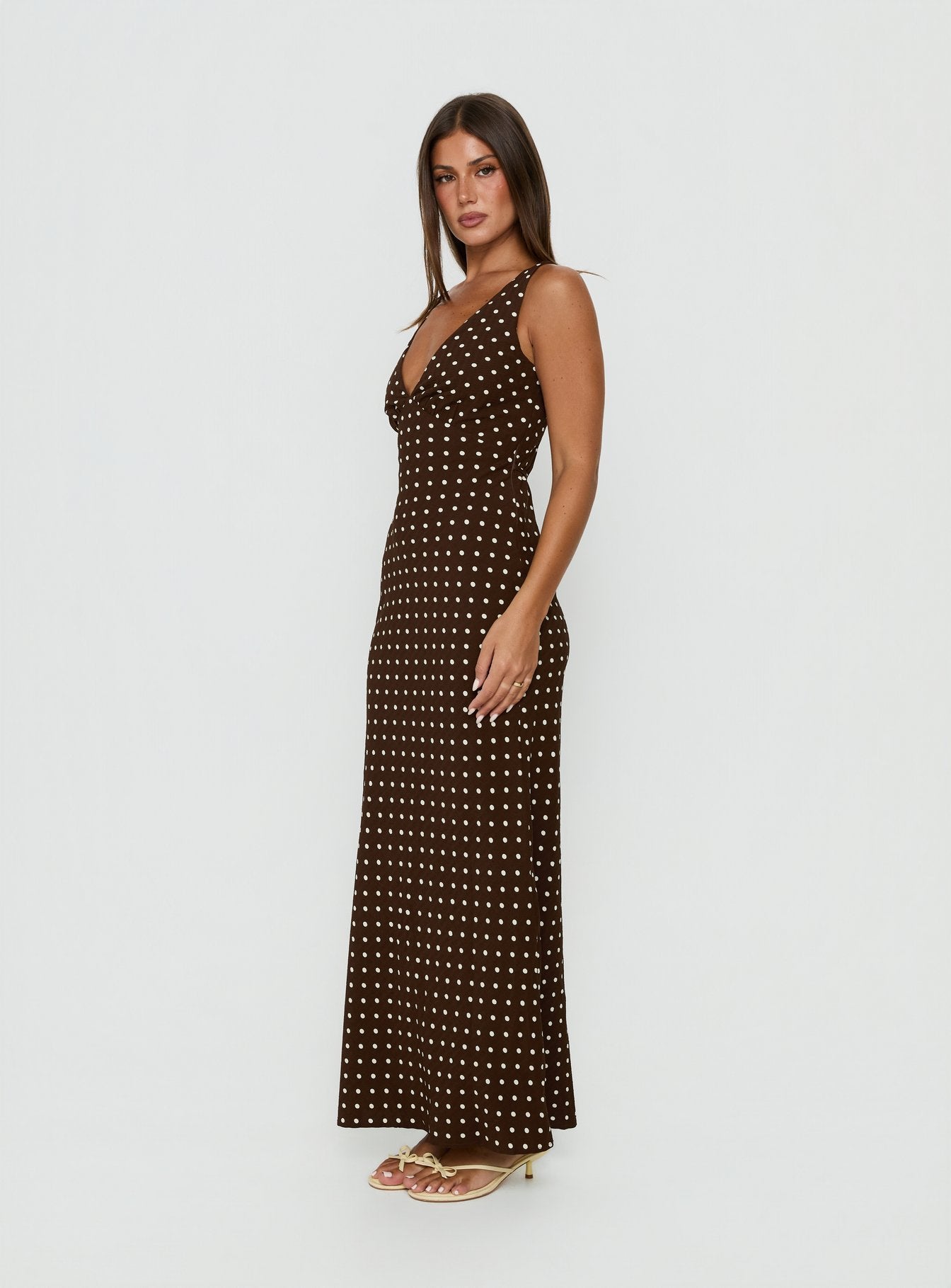 Nellie Maxi Dress Brown Polka Dot Petite