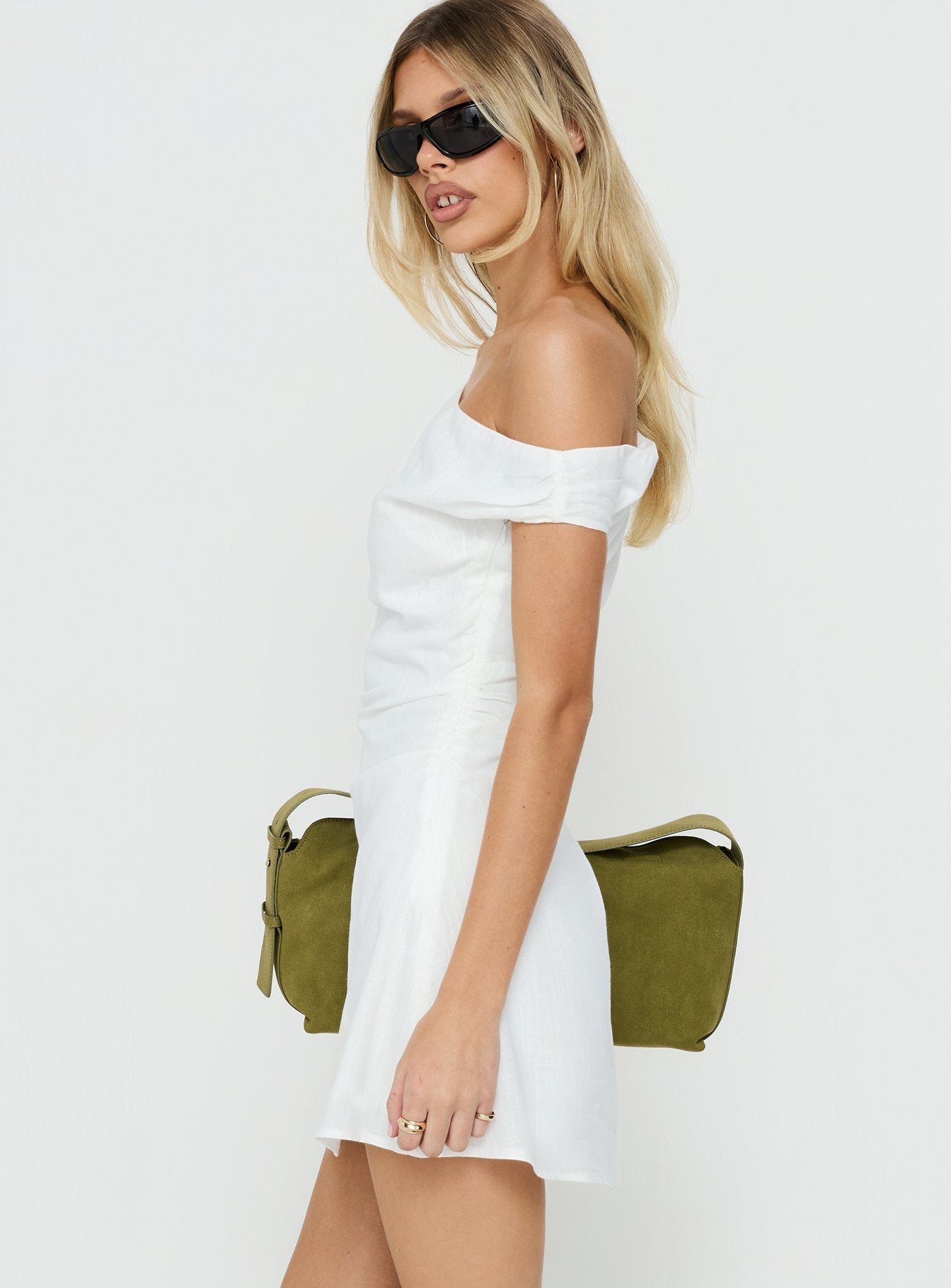 Izadonna Off Shoulder Cinched Mini Dress White