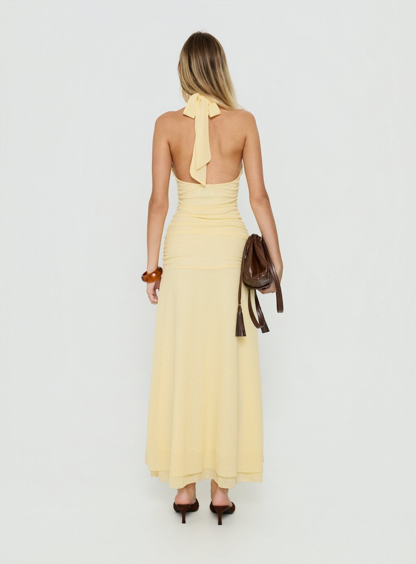 Leyda Plunge Frill Maxi Dress Yellow
