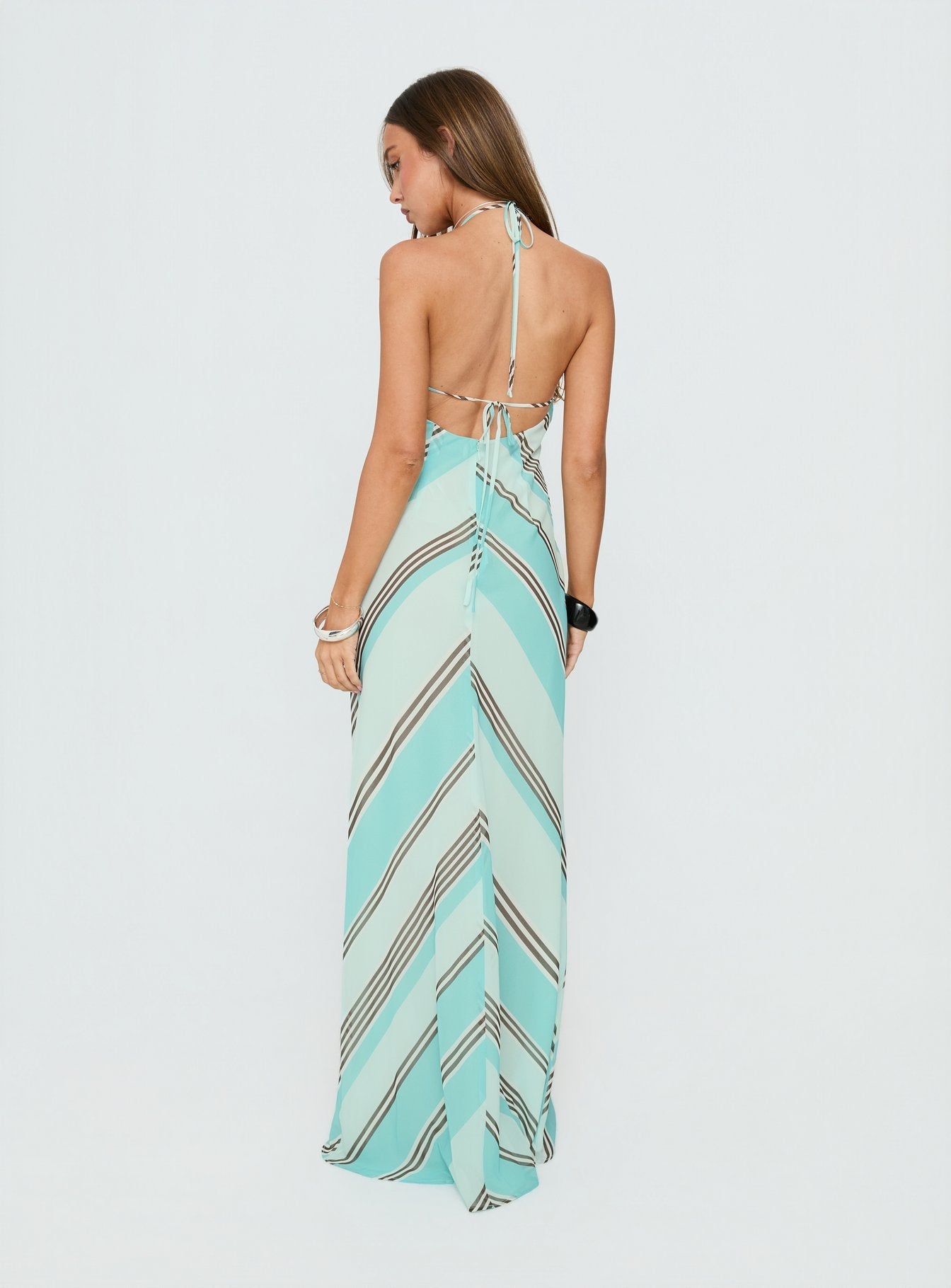 Esmira Halter Maxi Dress Blue Stripe