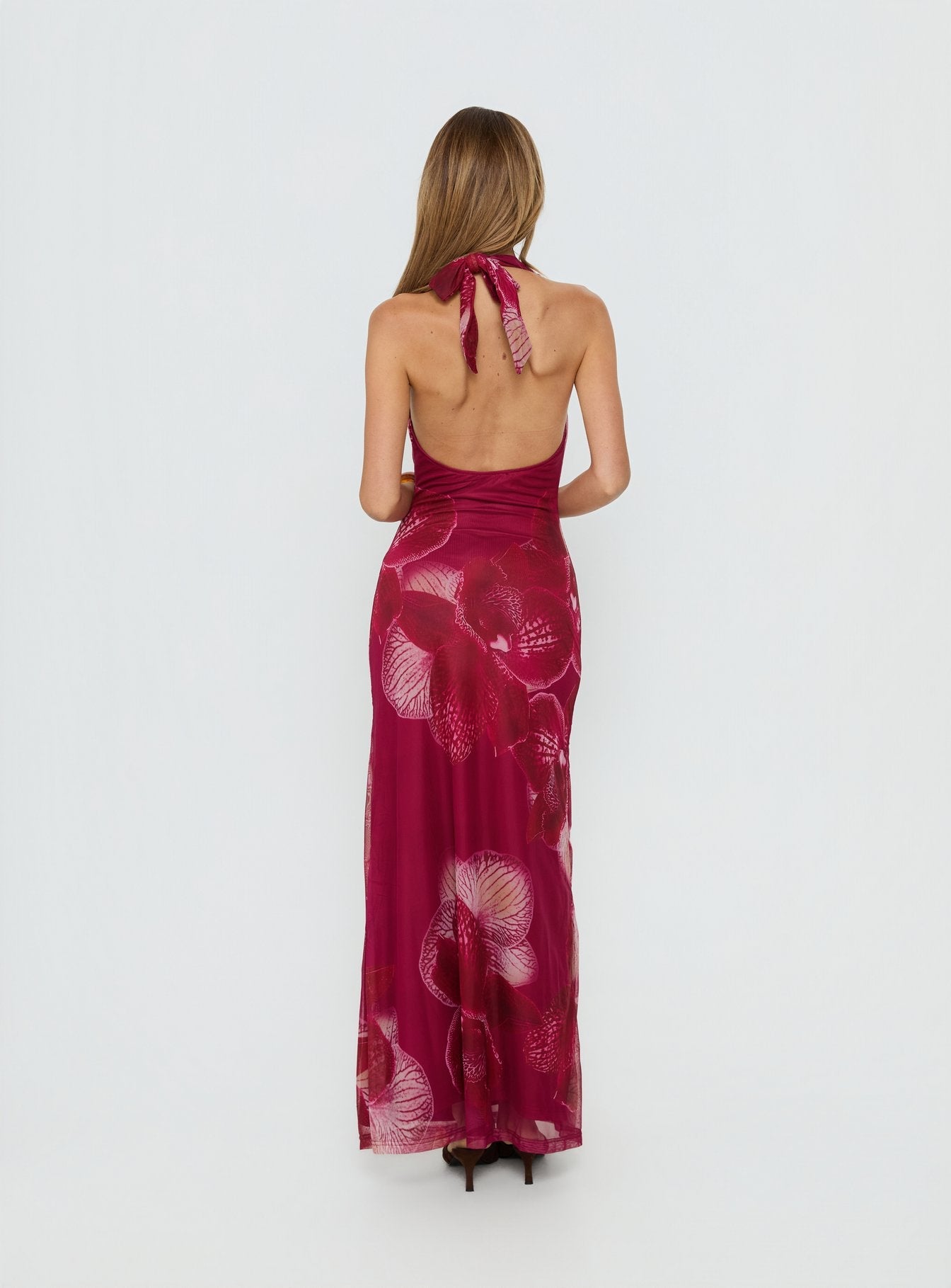 Adeya Halter Maxi Dress Burgundy Floral