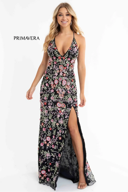 3073 Primavera Floral Beaded Open Back Gown