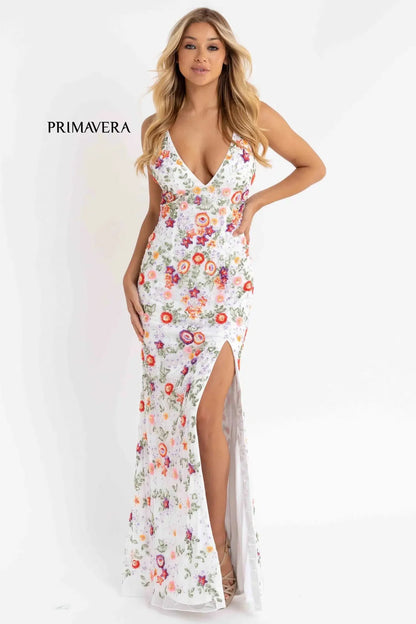 3073 Primavera Floral Beaded Open Back Gown