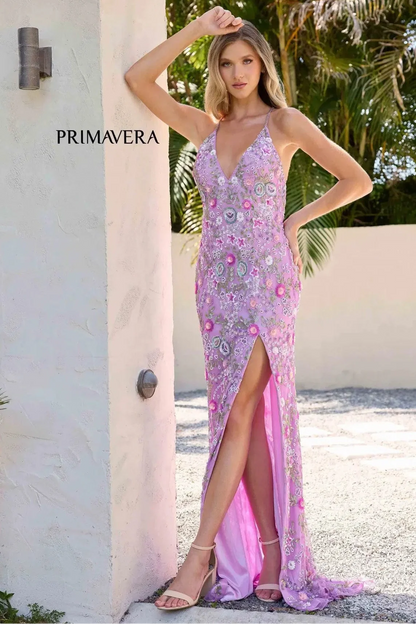 3073 Primavera Floral Beaded Open Back Gown