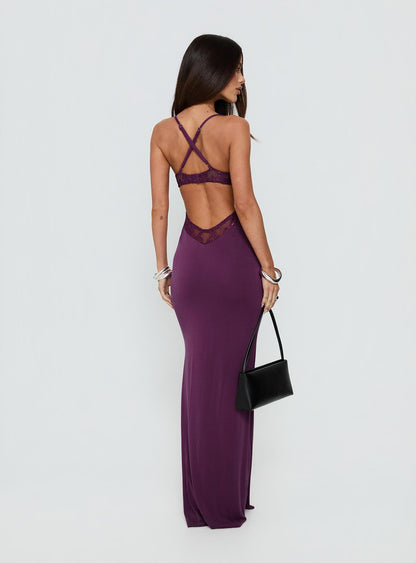 Totema Lace Halter Maxi Dress Purple