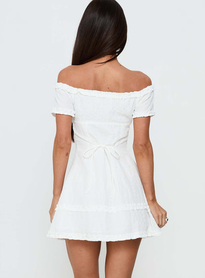 Zoela Off Shoulder Ruffle Mini Dress White