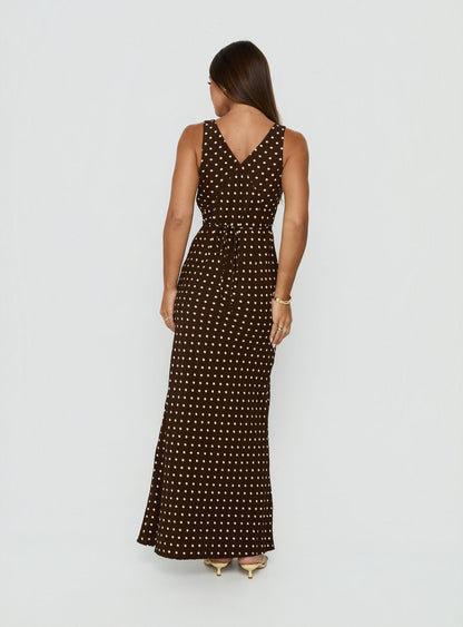 Nellie Maxi Dress Brown Polka Dot