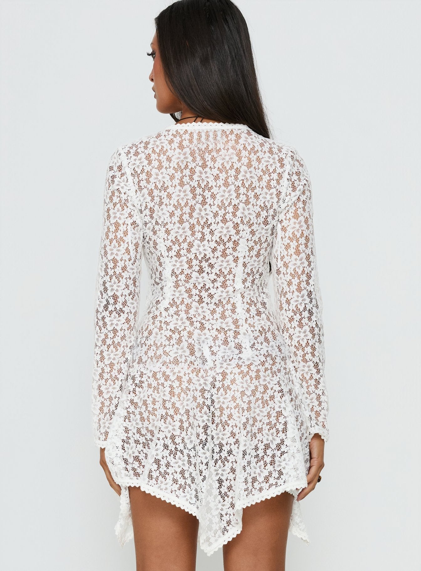 Somanie Long Sleeve Lace Mini Dress White