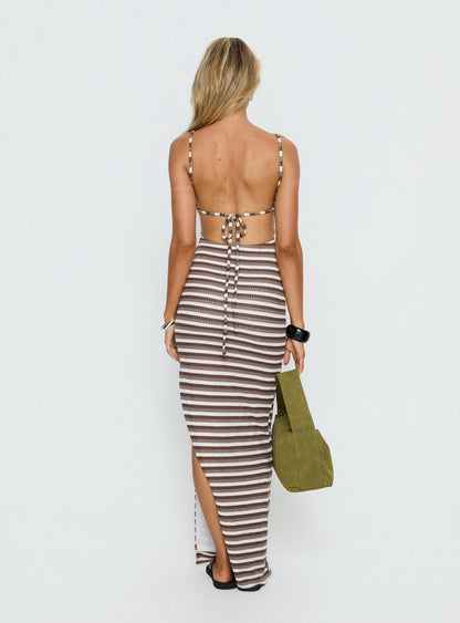 Elestria Maxi Dress Brown Stripe